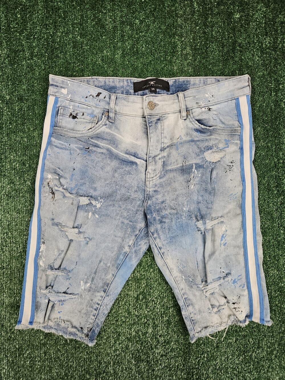 Jordan Craig Shorts Mens 34 Blue Denim Distressed Paint Legacy Cutoff Outdoor